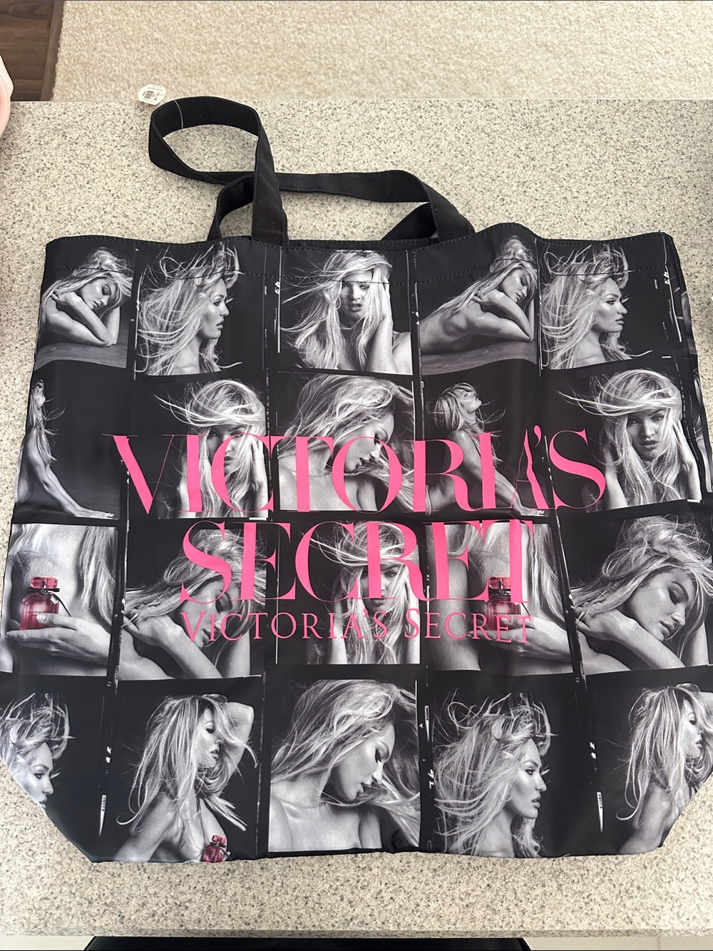 NWT Victoria's Secret Vintage Black Tote with Hot Pink Logo and Photo-Print